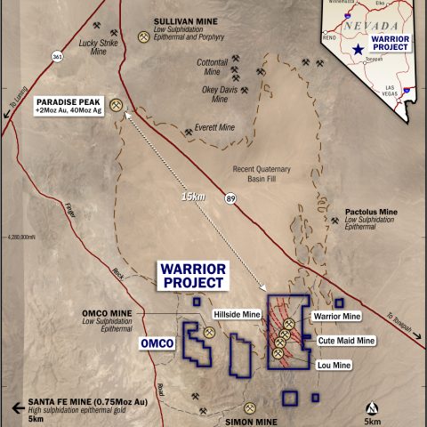 Location of the Warrior project and nearby mines.